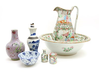 Lot 215 - A Cantonese famille rose porcelain jug and bowl