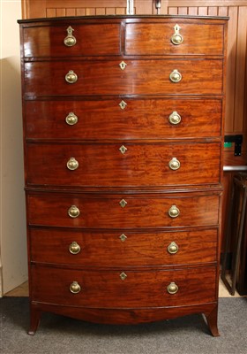 Lot 380 - A George III mahogany bow front chest on chest