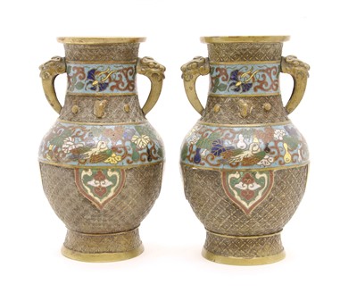 Lot 144 - A pair of 19th century oriental cloisonne vases