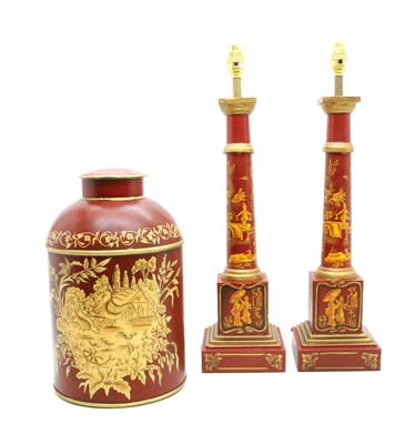 Lot 182 - A pair of Chinoiserie toleware style lamp bases