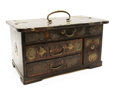 Lot 131 - A 20th century Asian brass bound table cabinet
