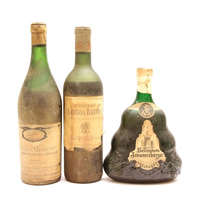 Lot 198 - Assorted Wines to include: Chateau Langoa Barton, St Julien, 1962, one bottle plus two other bottles