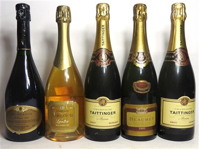 Lot 69 - Assorted champagne to include: Beaumet, Tattinger, Bergeronneau and Lanson, five bottles in total