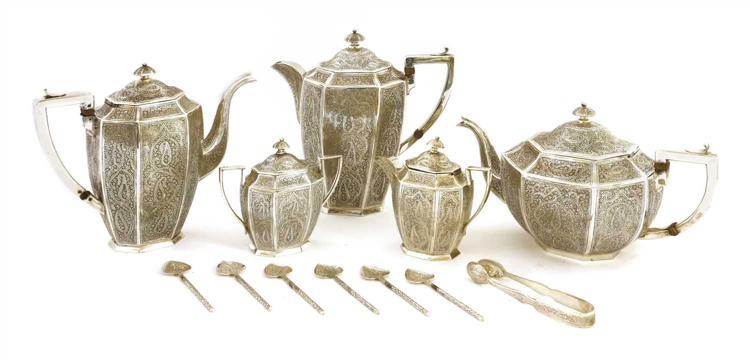 Lot 94 - An Indian silver five-piece tea service