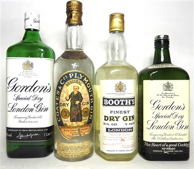 Lot 140 - Assorted Gin: Coates & Co.s. Plymouth Gin, Booth's and Gordon's, 3 bottles and 1 one litre bottle