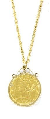 Lot 23 - A five dollar gold coin pendant