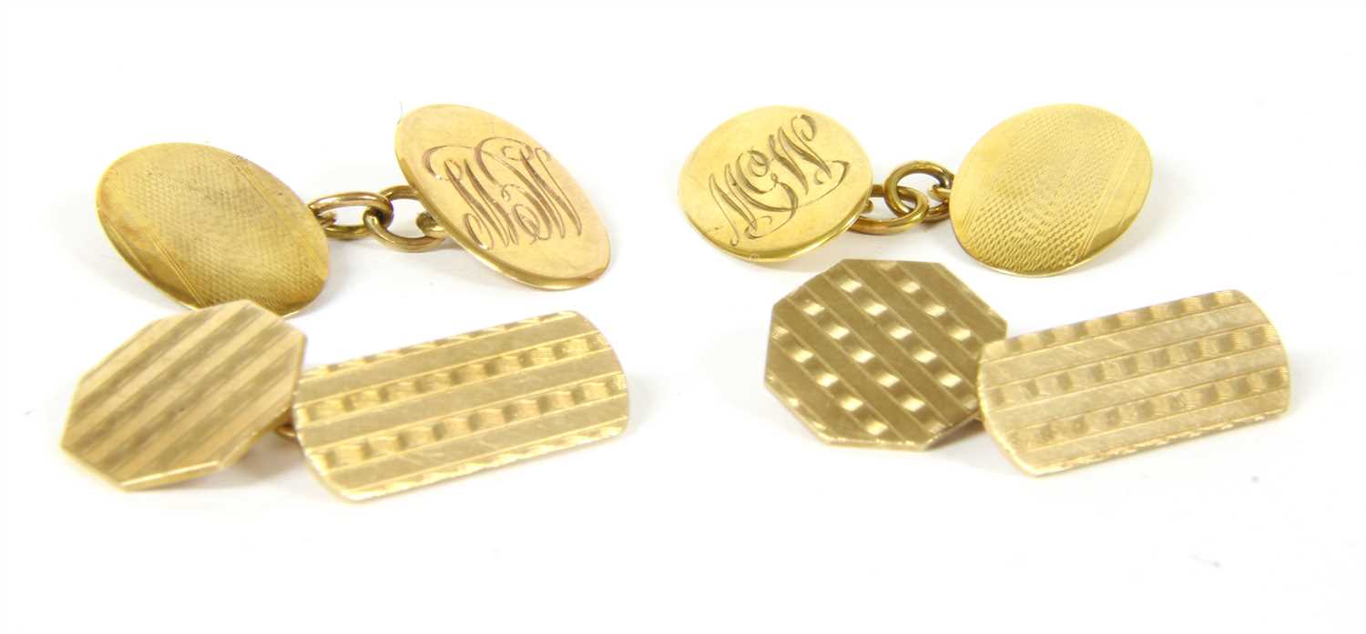 Lot 16 - Two pairs of 9ct gold cufflinks