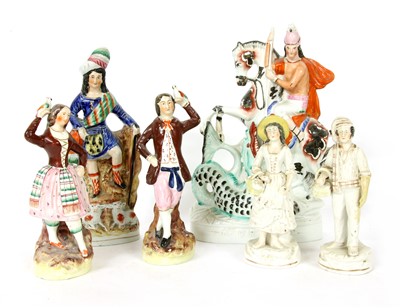 Lot 196 - A group of six Staffordshire figures