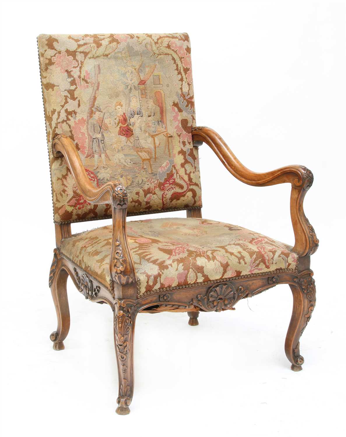 Lot 242 - A French walnut armchair