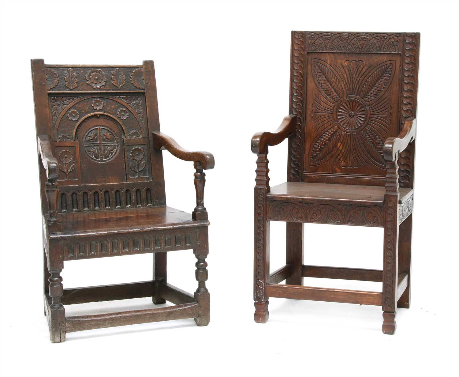 Lot 169 - Two 17th century-style oak wainscot chairs