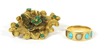 Lot 28B - A Victorian split pearl and turquoise band ring
