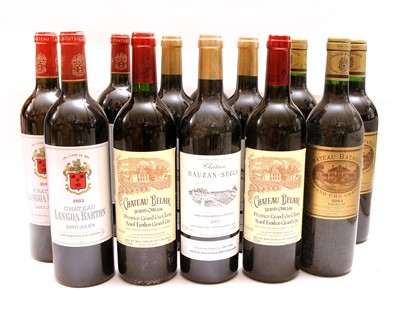Lot 264 - Red Bordeaux, 2003: Ch Batailley, Ch Belair, Ch Rauzan-Ségla, Ch Langoa Barton, 12 bottles in total