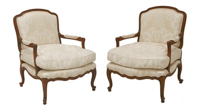 Lot 348 - A pair of Louis XV-style open elbow chairs