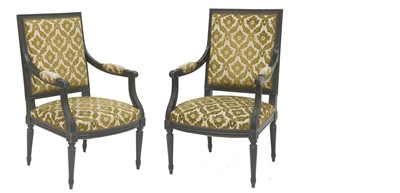Lot 254 - A pair of Louis XVI style elbow chairs