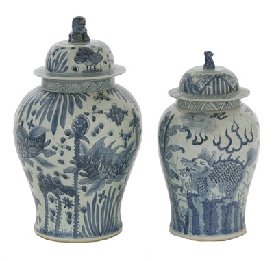 Lot 117 - Two Chinese blue and white baluster vases and covers