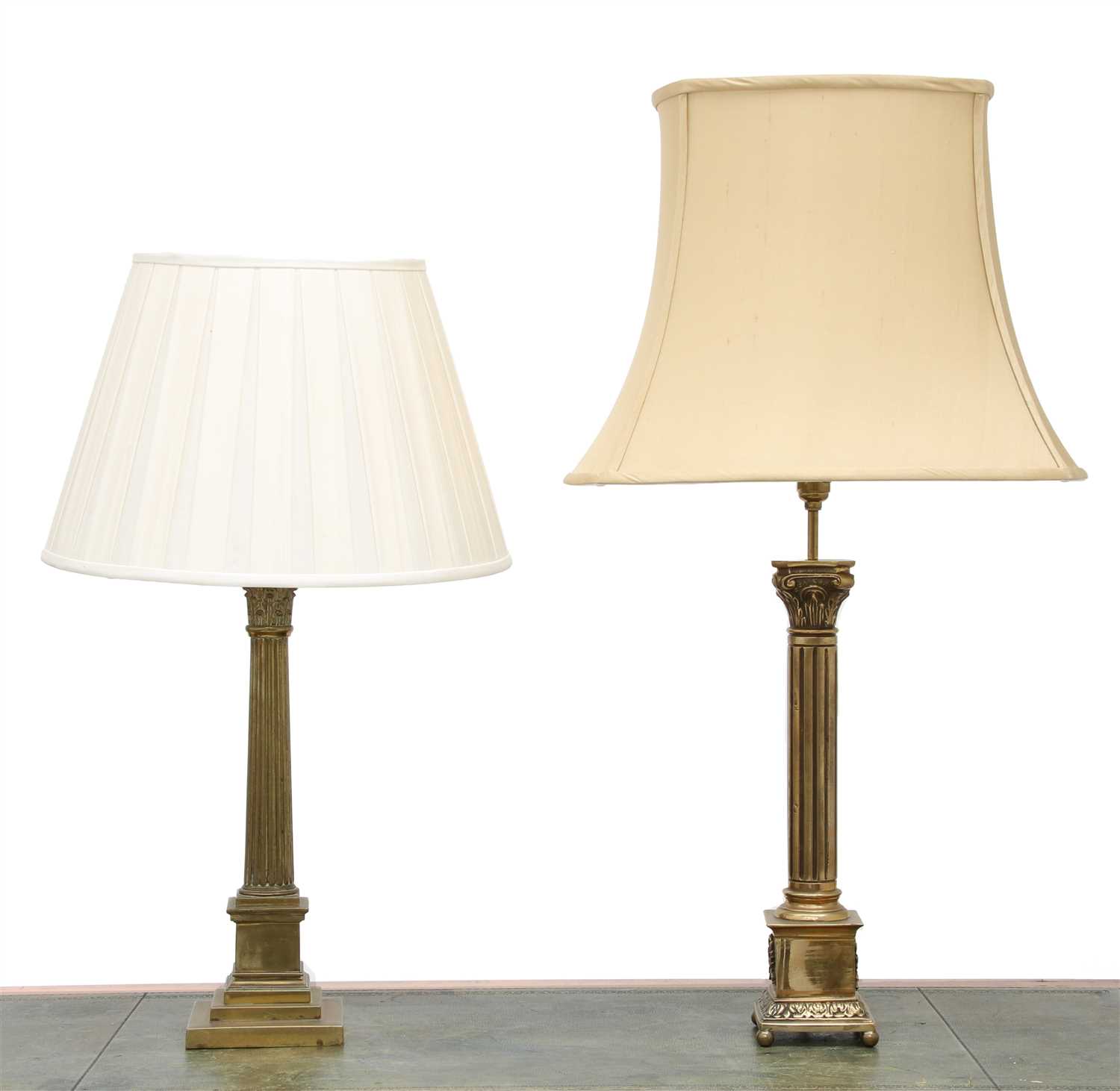 Lot 157 - Two brass Corinthian column table lamps
