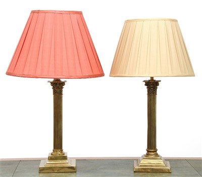 Lot 319 - A pair of brass Corinthian column table lamps