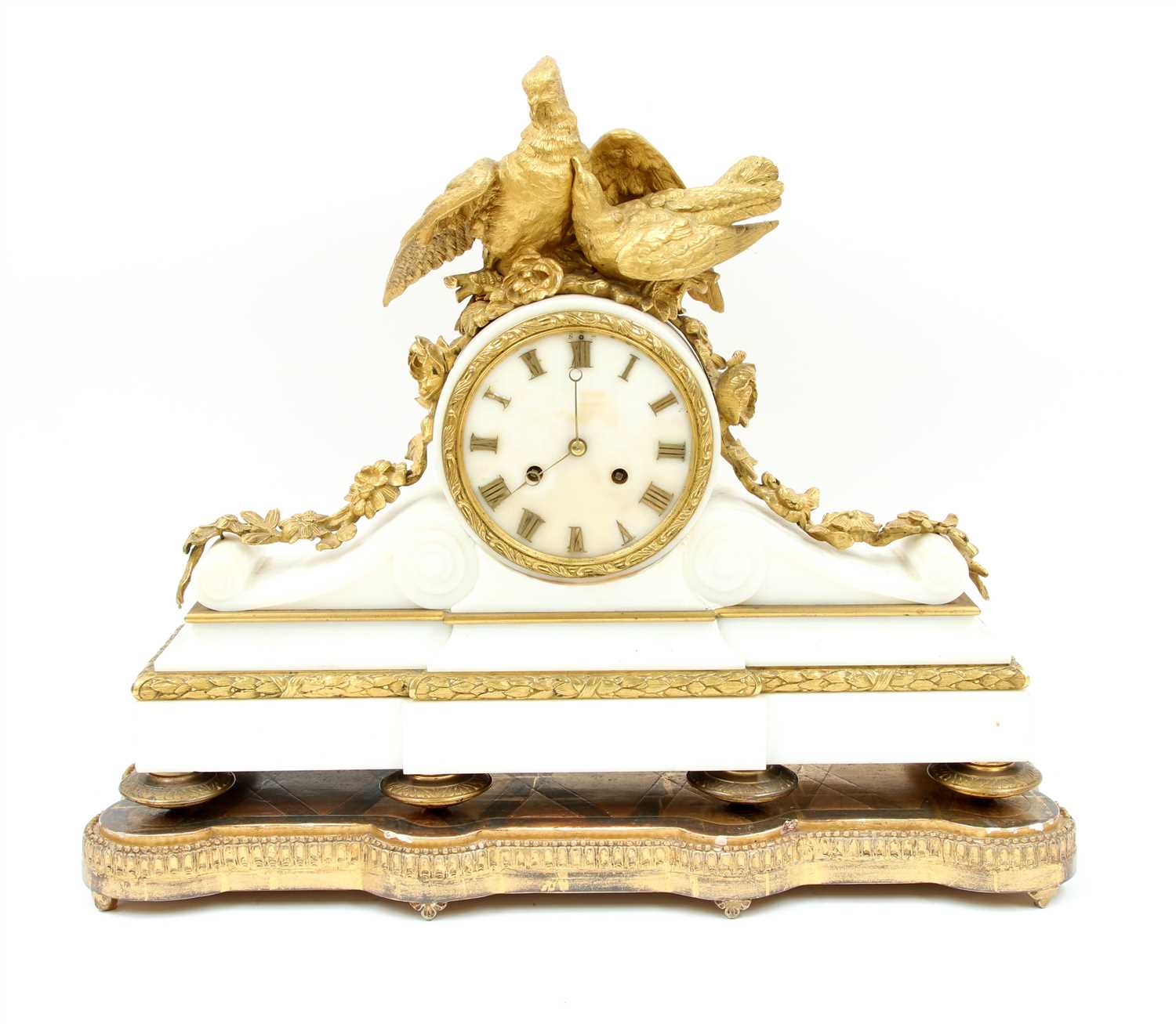 Lot 32 - A French alabaster and ormolu mantel clock