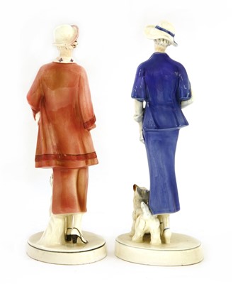 Lot 220 - Two Katzhütte figures of ladies with dogs