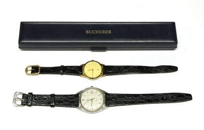Lot 24 - A gentlemen's Bucherer mid size quartz strap watch