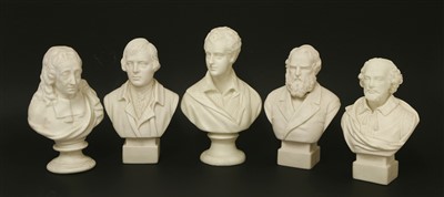 Lot 156 - Five Parian ware busts of literary figures