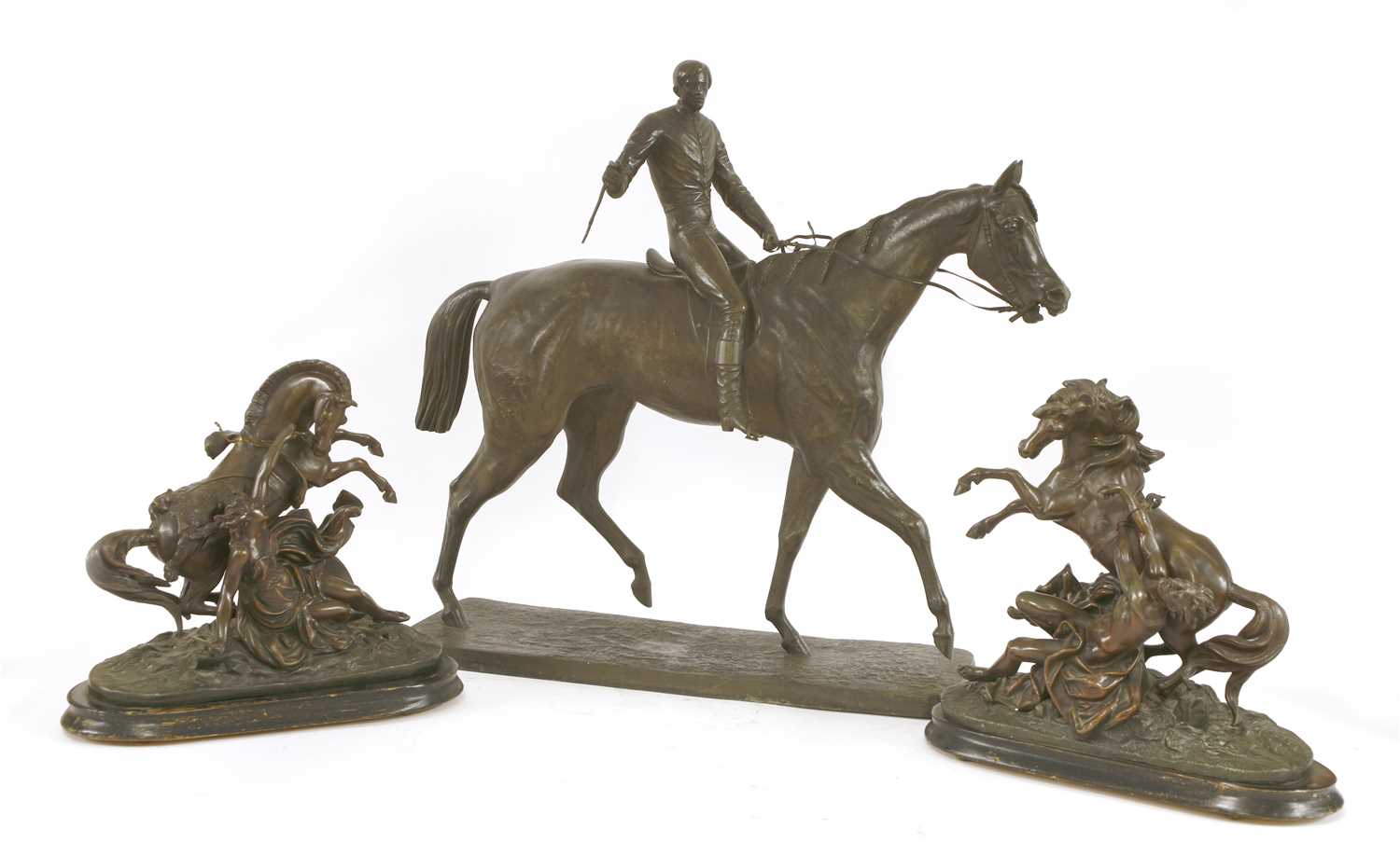Lot 396 - Three Victorian spelter equestrian groups