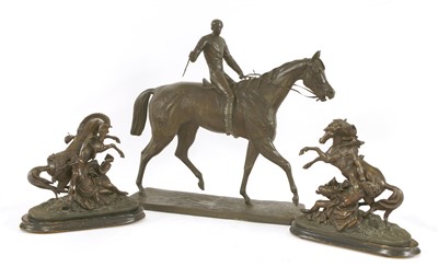 Lot 396 - Three Victorian spelter equestrian groups