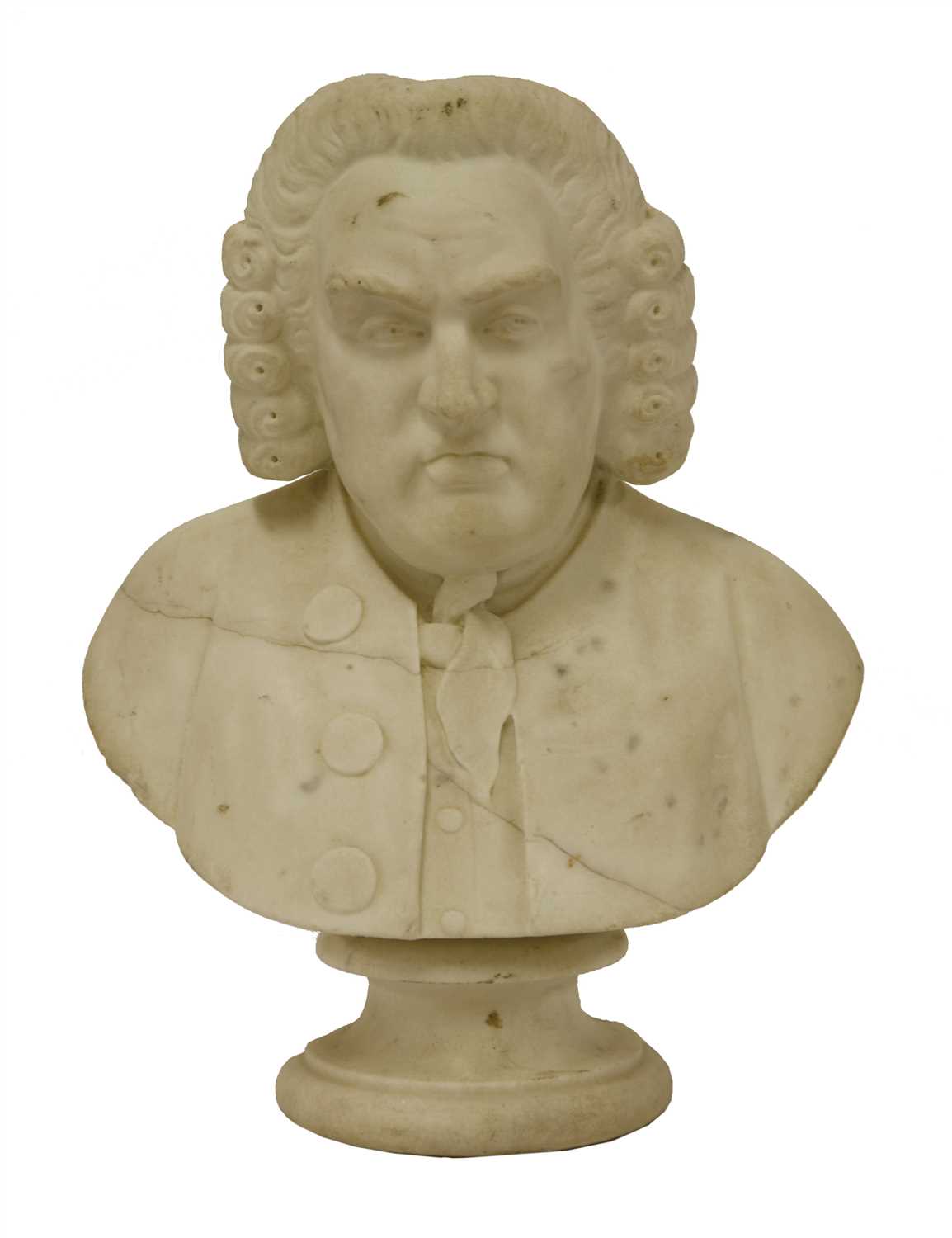 Lot 217 - A carved marble bust of a gentleman, possibly Samuel Johnson