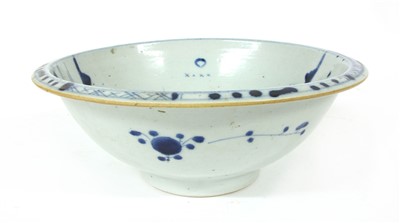 Lot 209 - A 19th century Chinese blue and white basin with houses in a landscape center