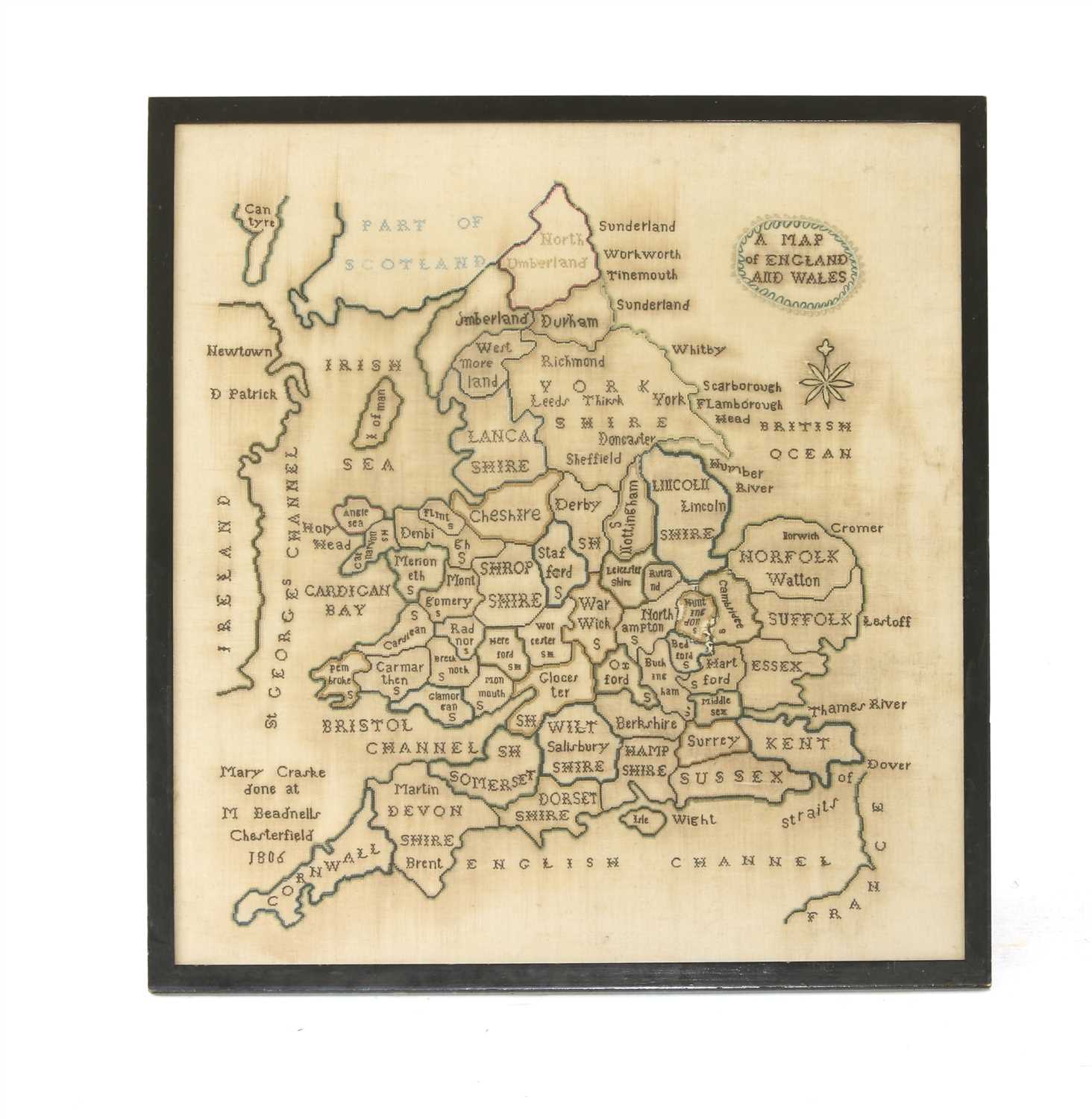 Lot 218 - A George III `Map of England and Wales' sampler
