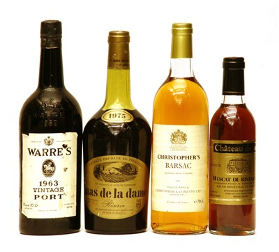 Lot 116 - Warre's, 1963, one bottle; Christopher's Barsac, one bottle; Château de Jau, 1988, one half bottle