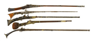 Lot 553 - Five South Indian or Sri Lankan flintlock long guns