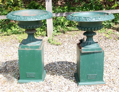 Lot 408 - A pair of Victorian cast iron garden urns
