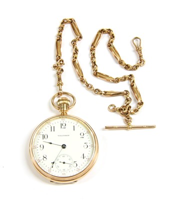 Lot 19 - A 9ct gold Waltham open faced pocket watch