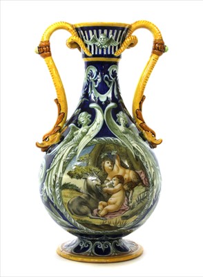 Lot 170 - A 19th century faience twin handled vase