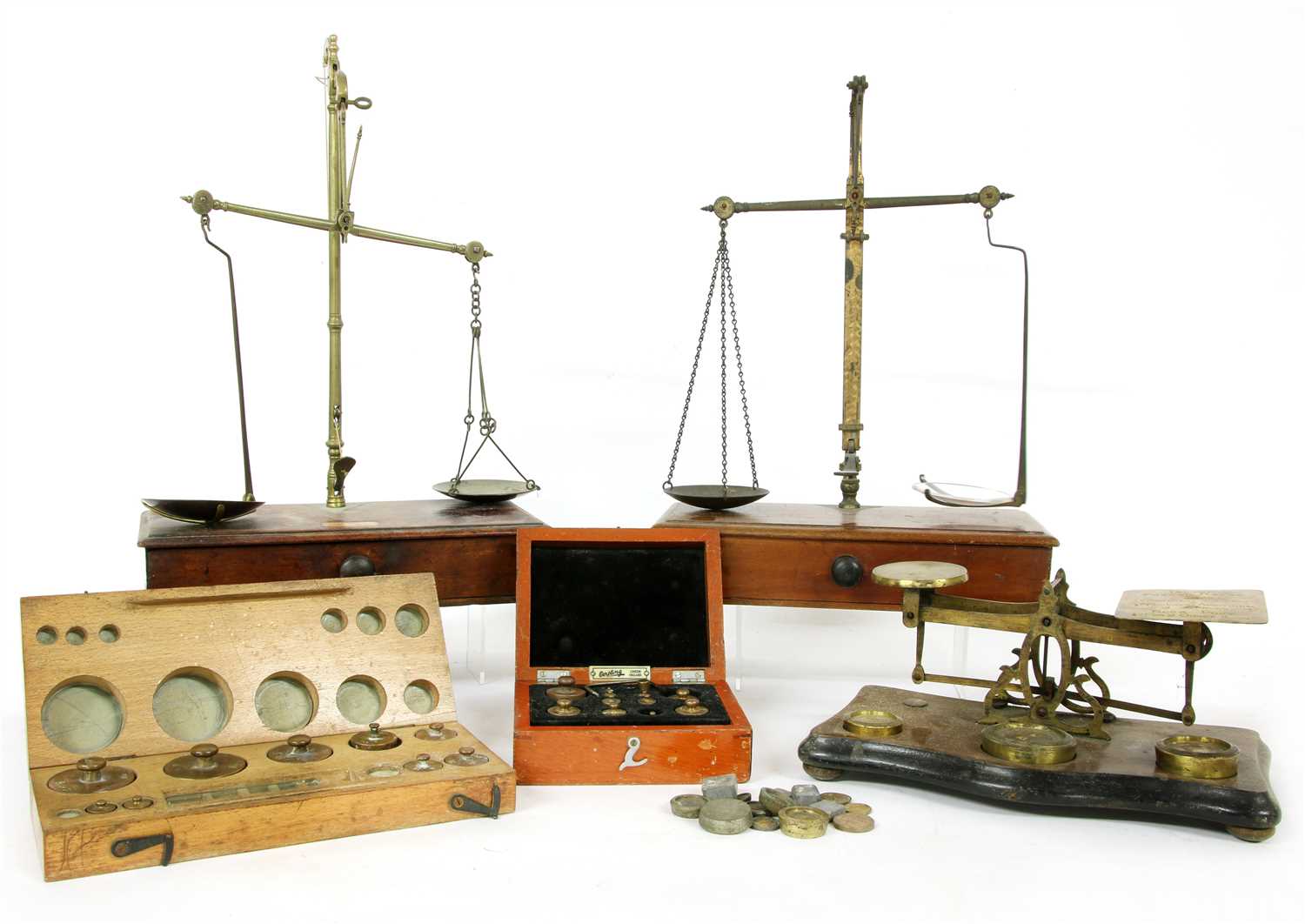 Lot 171 - Three sets of brass balance scales
