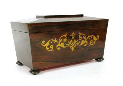 Lot 120 - A Regency rosewood and brass inlaid sarcophagus tea caddy