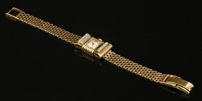 Lot 231 - A ladies' 9ct gold, diamond set mechanical cocktail watch, c.1945-1955