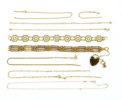 Lot 25A - A collection of 9ct gold bracelets and chains