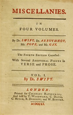 Lot 73 - 1- SWIFT: Works. 13 volumes, including Miscellanies