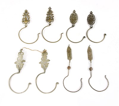 Lot 139 - Four pairs of Chinese brass and paktong curtain hooks