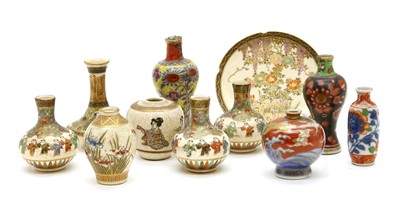 Lot 52 - A group of three miniature Japanese Satsuma pottery vases