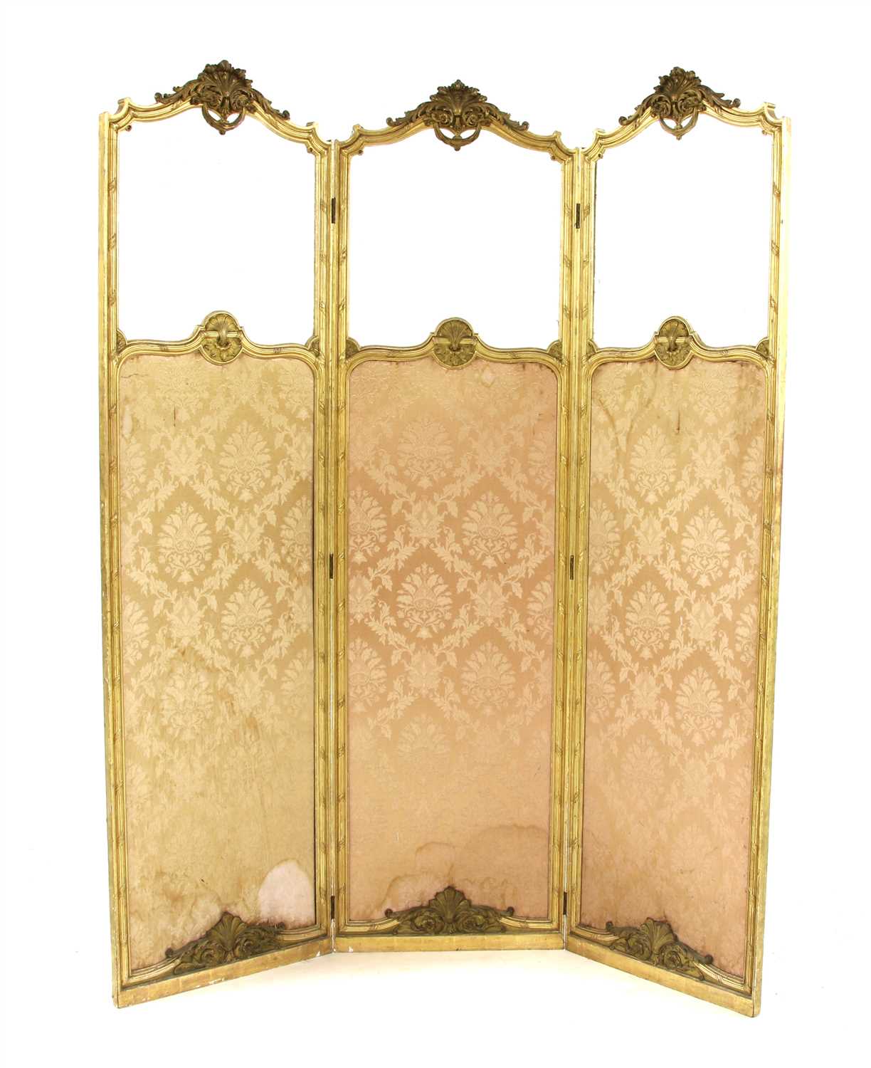 Lot 484 - A gilt three-fold dress screen