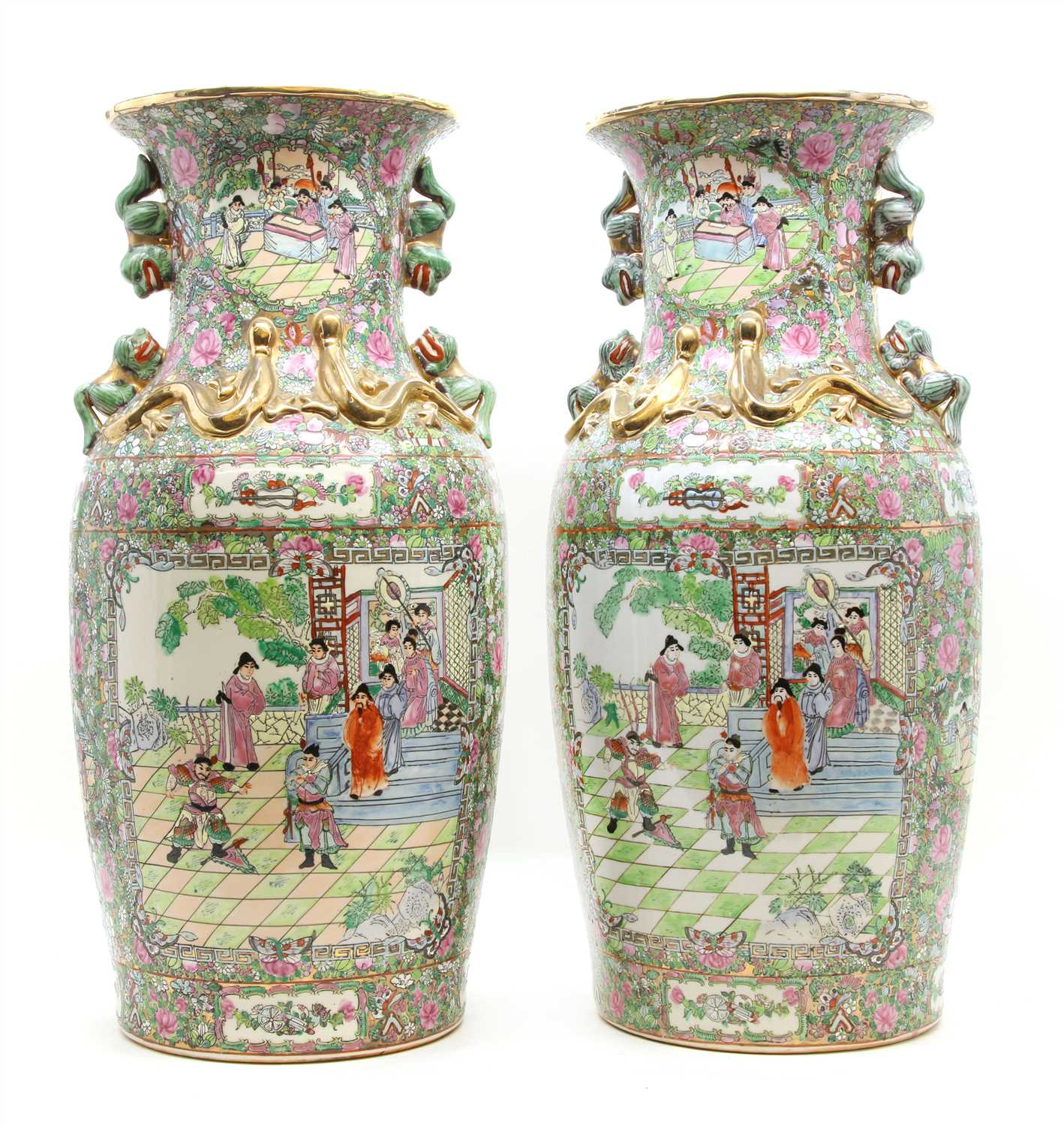 Lot 215 - A pair of large famille rose vases
