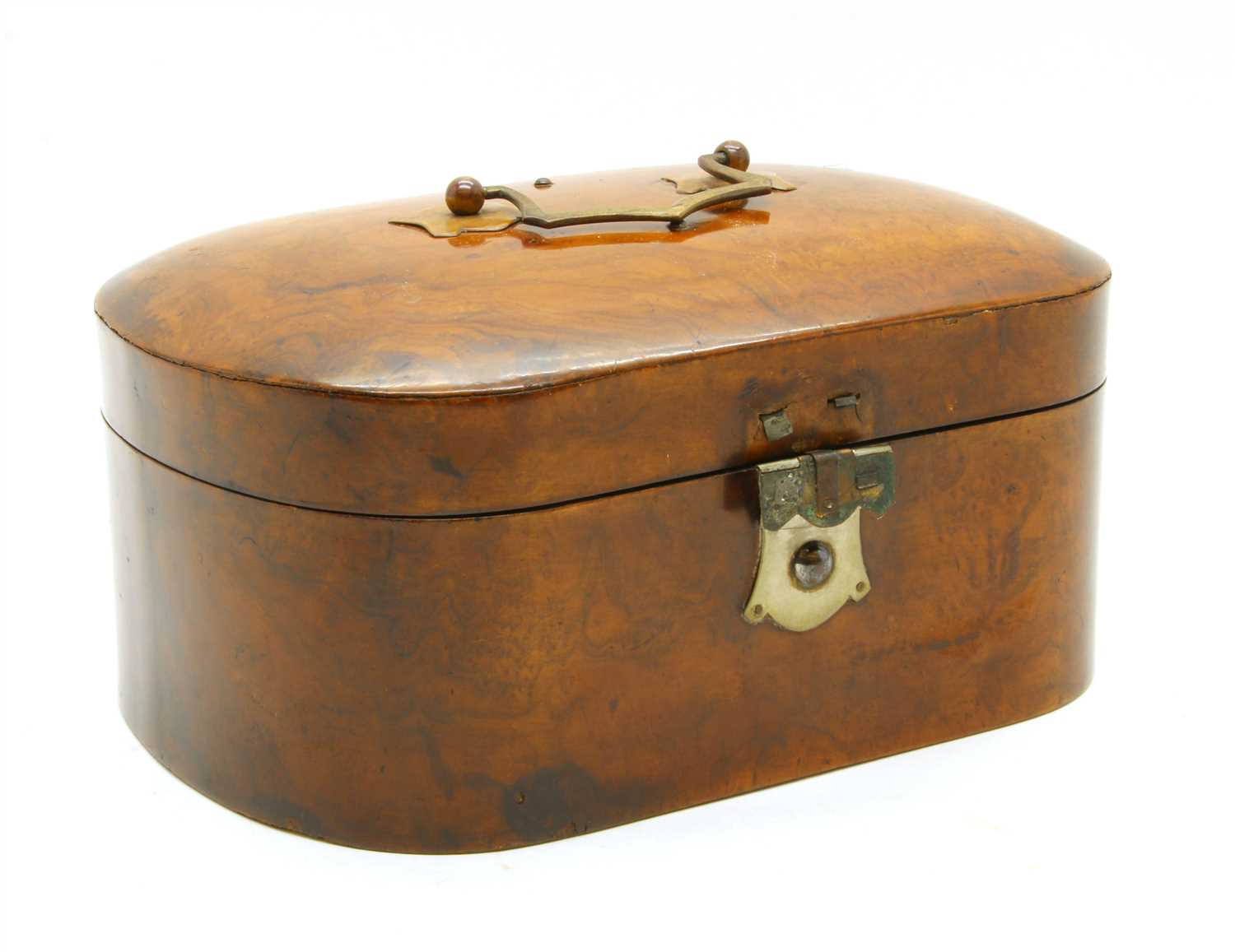 Lot 140 - A Victorian walnut serpentine box containing assorted buckles