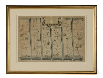 Lot 225 - Five hand coloured John Ogilby 'Road from London to Barwick' road maps