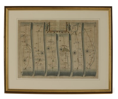 Lot 225 - Five hand coloured John Ogilby 'Road from London to Barwick' road maps