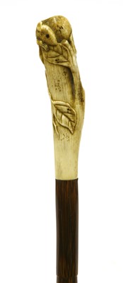 Lot 155 - A Japanese antler/bone and partridgewood walking stick