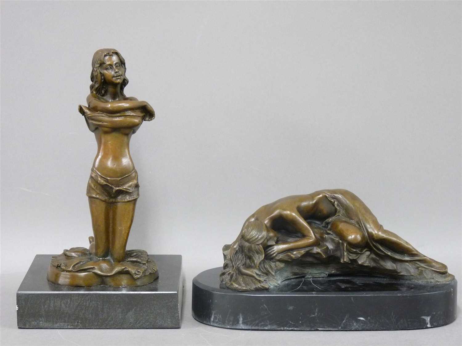 Lot 209 - Two reproduction bronze semi-clad figures