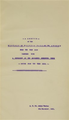 Lot 59 - A unique volume: A sketch of the History of WOOLAS HALL